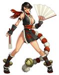  alternate_costume alternate_hairstyle armband black_hair breasts cleavage closed_fan dual_wielding fan fatal_fury folding_fan gloves holding japanese_clothes kof:_maximum_impact large_breasts lipstick makeup ninja pelvic_curtain red_eyes scarf shiranui_mai short_hair simple_background snk solo stanley_lau the_king_of_fighters 