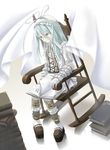  .hack//g.u. .hack//roots 1girl aina_(.hack//) blue_hair book brown_eyes chair dress frills full_body gathers gloves gothic_lolita hat kazuki_sanbi lolita_fashion long_hair ribbon rocking_chair sitting solo 