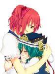  chin_rest closed_eyes comforting crying hair_bobbles hair_ornament hand_on_another's_head height_difference highres hug multiple_girls onozuka_komachi shiki_eiki tears touhou yumesuke 
