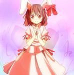  animal_ears black_hair bow bunny_ears dress ema20 heart heart_hands inaba_tewi red_eyes ribbon short_hair smile solo touhou 