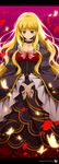  alternate_hairstyle beatrice blonde_hair blue_eyes bow breasts bug butterfly cleavage collarbone colored_eyelashes dress eyelashes hair_down highres insect jewelry long_hair medium_breasts petals pink_bow reina_(black_spider) ribbon ring rose_petals solo umineko_no_naku_koro_ni v_arms wedding_ring 