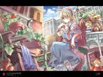  alice_margatroid apple blonde_hair blue_eyes building capelet chair doll food fruit fruit_punch grapes hairband highres hourai_doll letterboxed one_eye_closed pineapple plant potted_plant shanghai_doll short_hair solo strawberry tomato touhou vines 