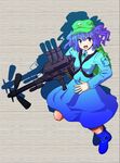  backpack bad_id bad_pixiv_id bag blue_eyes blue_hair boots gun hair_bobbles hair_ornament hat kawashiro_nitori key ogino_(oginogino) shadow short_hair solo touhou twintails two_side_up weapon 