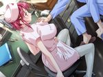  boin breast_grab breasts game_cg grabbing happoubi_jin hetero iihara_nao large_breasts nurse pantyhose red_hair sitting solo_focus 