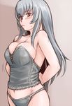  arms_behind_back black_panties blush breasts bustier cleavage frills large_breasts lingerie long_hair navel non-web_source older panties red_eyes rozen_maiden silver_hair solo standing suigintou tsuda_nanafushi underwear 