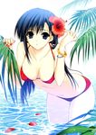  absurdres bikini bracelet breasts cleavage copyright_request flower hair_flower hair_ornament hibiscus highres jewelry large_breasts nail_polish non-web_source ocean petals red_nails solo suzuhira_hiro swimsuit water 