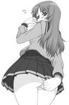  ass blush greyscale highres himekawa_kotone long_hair monochrome panties panty_pull school_uniform shichimenchou solo to_heart underwear upskirt 