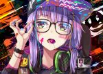  bandaid camera candy close flask_(pandora) glasses green_eyes hat headphones lollipop purple_hair tattoo vocaloid voiceroid wristwear yuzuki_yukari 