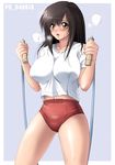  black_hair brown_eyes buruma gym_uniform highres ichigo_100_percent jump_rope shinozuka_jouji solo sweat toujou_aya 