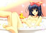  absurdres barefoot bath bathtub black_eyes black_hair blush bow breasts bubble copyright_request feet hair_bow hair_ribbon highres long_toenails nude ribbon rubber_duck soles solo suzuhira_hiro toe_scrunch toenails toes 