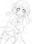  blush copyright_request dress dress_shirt greyscale hand_on_own_chest lying monochrome navel nullken on_back open_clothes open_dress panties puffy_sleeves shirt solo thighhighs unbuttoned underwear untied 