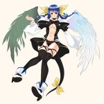  asymmetrical_wings bad_id bad_pixiv_id blue_hair breasts dizzy guilty_gear highres large_breasts legs midriff mikazukimo red_eyes ribbon solo tail tail_ribbon thighhighs underboob wings 