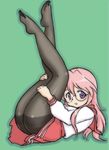  feet glasses knees_together_feet_apart legs legs_together legs_up long_hair lucky_star pantyhose pink_hair ryouou_school_uniform school_uniform serafuku solo takara_miyuki uraharukon 