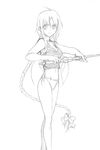  archerko braid fate/stay_night fate_(series) greyscale himura_kiseki midriff monochrome panties sketch solo sword underwear weapon 