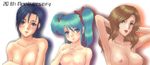  bad_id bad_pixiv_id black_hair blue_eyes blush breasts brown_hair chan_agi char's_counterattack green_hair gundam izumi_rion large_breasts medium_breasts multiple_girls nanai_miguel nipples nude quess_paraya short_hair twintails 