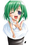  blue_eyes green_hair kasugano_midori midori_no_hibi one_eye_closed solo tachibana_surimu 