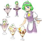  blue_eyes dessert food green_hair headband ice_cream sundae transformation waitress 