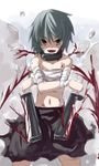  4shi bandages blade blood copyright_request open_mouth sarashi smile solo tsurime weapon 