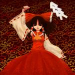  black_eyes bow circlek dress gohei hakurei_reimu ornament red_bow red_dress ribbon rod solo touhou 