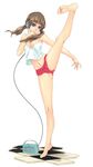  barefoot blue_eyes brown_hair feet headphones high_kick kicking legs long_legs midriff original panties rin_kyoutarou solo twintails underwear 