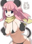  animal_ears bikini breasts cleavage gloves large_breasts mouse_ears nora_higuma original pink_hair scarf solo swimsuit tail 