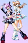  ayane_(doa) black_footwear boots cosplay cure_black cure_black_(cosplay) cure_white cure_white_(cosplay) dead_or_alive futari_wa_precure kasumi_(doa) knee_boots magical_girl multiple_girls ponytail precure satou_shouji siblings sisters source_request white_footwear 
