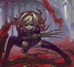  blonde_hair blood claws original red_eyes shinazo solo thighhighs 