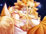  animal_ears blonde_hair carnelian fox_ears green_eyes kyuubi mini_me multiple_girls multiple_tails tail tamamo_no_mae yami_to_boushi_to_hon_no_tabibito zipper 