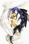  angel_and_devil angel_wings artist_request blue_hair demon_wings fujino_shizuru kuga_natsuki long_hair multiple_girls my-hime my-otome natsuki_kruger non-web_source nude shizuru_viola wings yuri 