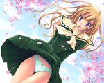  blonde_hair blue_eyes green_panties long_hair maria-sama_ga_miteru panties pantyshot ruschuto school_uniform solo toudou_shimako underwear 