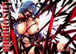  blue_hair breasts copyright_request green_eyes huge_breasts nipples ouma_tokiichi solo wings 