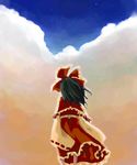  behind_back black_hair bow cloud dress hakurei_reimu night night_sky red_bow red_dress sky solo star_(sky) touhou 