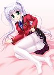  fortune_arterial green_eyes pantyhose purple_hair rakkyo school_uniform solo thighband_pantyhose tougi_shiro twintails 