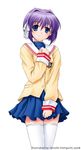  bangs clannad fujibayashi_ryou hikarizaka_private_high_school_uniform horiguchi_hiroshi school_uniform solo thighhighs 