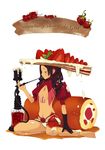  blue_eyes brown_hair food food_as_clothes food_themed_clothes fruit hookah original personification pipe solo strawberry tako_ashin 
