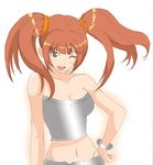  bare_shoulders breasts brown_hair cleavage grey_eyes idolmaster idolmaster_(classic) idolmaster_1 older one_eye_closed small_breasts solo takatsuki_yayoi twintails willwind30 