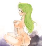  asou_sumire ass breasts ef egawa_satsuki glasses green_eyes green_hair long_hair medium_breasts nipples nude onsen sitting soaking_feet solo towel water 