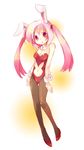  animal_ears bad_id bad_pixiv_id bare_shoulders breasts bunny_ears bunnysuit cleavage detached_collar fishnet_pantyhose fishnets navel_cutout original pantyhose pink_eyes pink_hair simple_background small_breasts solo tachitsu_teto thigh_gap twintails wrist_cuffs 