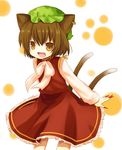 animal_ears bad_id bad_pixiv_id brown_eyes brown_hair cat_ears cat_tail chen earrings fang fingernails hat jewelry long_fingernails multiple_tails solo tail touhou yuzuki_(yuduame) 