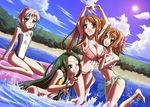  asahina_mikuru barefoot bikini breasts day large_breasts long_hair medium_breasts multiple_girls nagato_yuki nekomamire suzumiya_haruhi suzumiya_haruhi_no_yuuutsu swimsuit tsuruya very_long_hair 