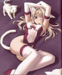  animal_ears blonde_hair blue_eyes blush cat cat_ears cat_tail copyright_request duplicate elbow_gloves gloves hashimoto_takashi leotard long_hair solo tail thighhighs watermark 