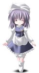  apron blue_dress blush boots dress full_body knee_boots letty_whiterock long_sleeves lowres simple_background solo standing subaru_noji thighhighs touhou waist_apron white_background zettai_ryouiki 