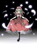  boots cross-laced_footwear dress dress_lift front_ponytail hitodama kagiyama_hina lace-up_boots one_eye_closed solo spell_card subaru_noji touhou 