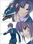  asakura_ryou genderswap genderswap_(ftm) glasses kita_high_school_uniform male_focus multiple_boys nagato_yuuki non-web_source school_uniform suzumiya_haruhi_no_yuuutsu sword weapon 