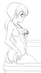  greyscale lowres monochrome mori_sonou name_tag one-piece_swimsuit school_swimsuit solo suzumiya_haruhi_no_yuuutsu swimsuit twisted_torso yuuji 