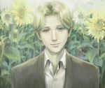  as_(ashes) bishounen blonde_hair blue_eyes flower johan_liebert lowres male_focus monster_(manga) solo sunflower 
