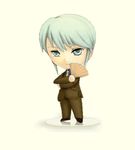  chibi fan folding_fan green_hair imageboard_colors jochuu-san's_master lowres male_focus md5_mismatch nendoroid oekaki original solo yagisaka_seto 