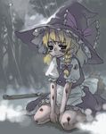  bad_id bad_pixiv_id blonde_hair bruise injury kirisame_marisa kishi_kaisei kneeling oekaki rain sad solo tears torn_clothes touhou 