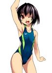  armpits black_hair bosshi competition_swimsuit covered_nipples flat_chest one-piece_swimsuit original red_eyes short_hair solo swimsuit yu_(bosshi) 