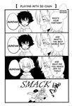  4koma artist_request closed_eyes comic gloves greyscale gundam gundam_00 lockon_stratos monochrome multiple_boys open_mouth setsuna_f_seiei translated 